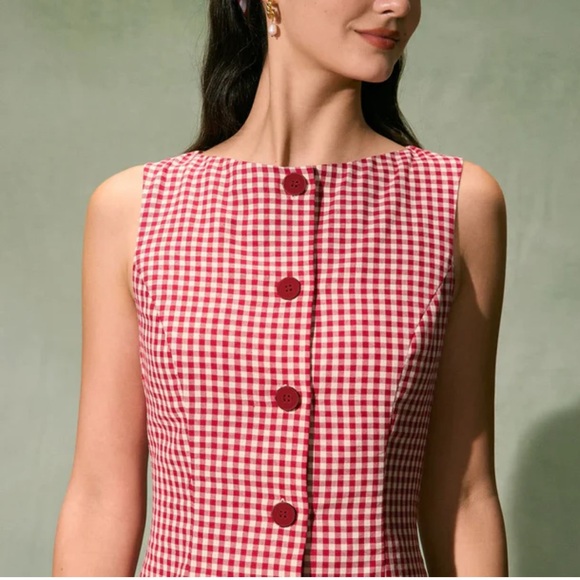 Rihoas Red Boat Neck Plaid Mini Dress - Picture 2 of 8